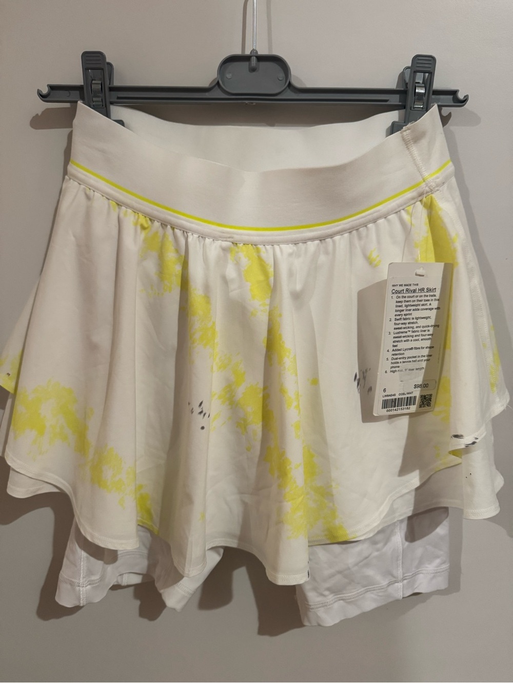 NWT lululemon athletica Court Rival HR White and Yellow Tennis Skirt
